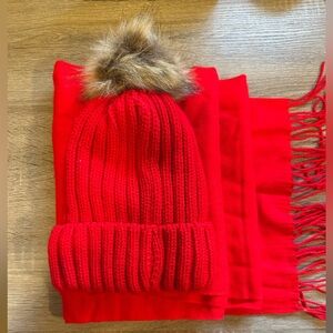 Red Knit Beanie and Scarf Set